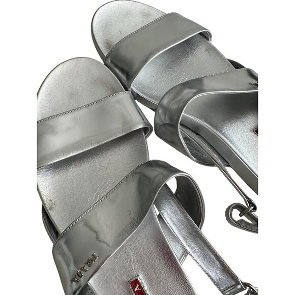 PRADA Silver Leather Double Strap Sandals Size 38.5 - Picture 7 of 10